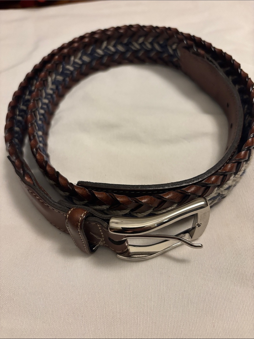 Torino Men's Leather‎ And Rope Woven Braided Belt Navy Blue Brown Size 40 USA